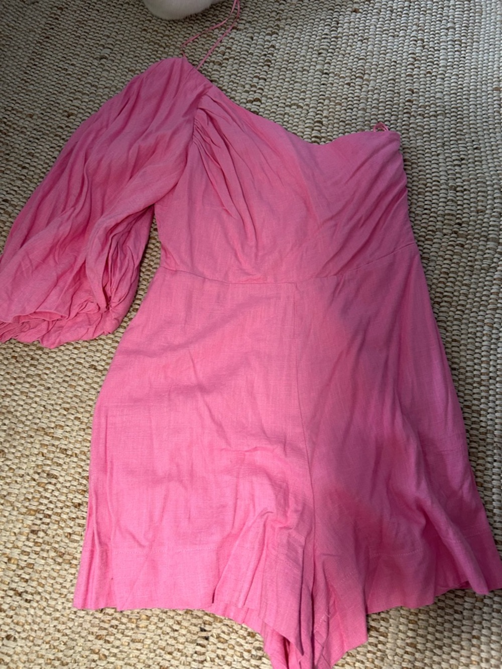 One-Shoulder Pink Romper with Draped Sleeve